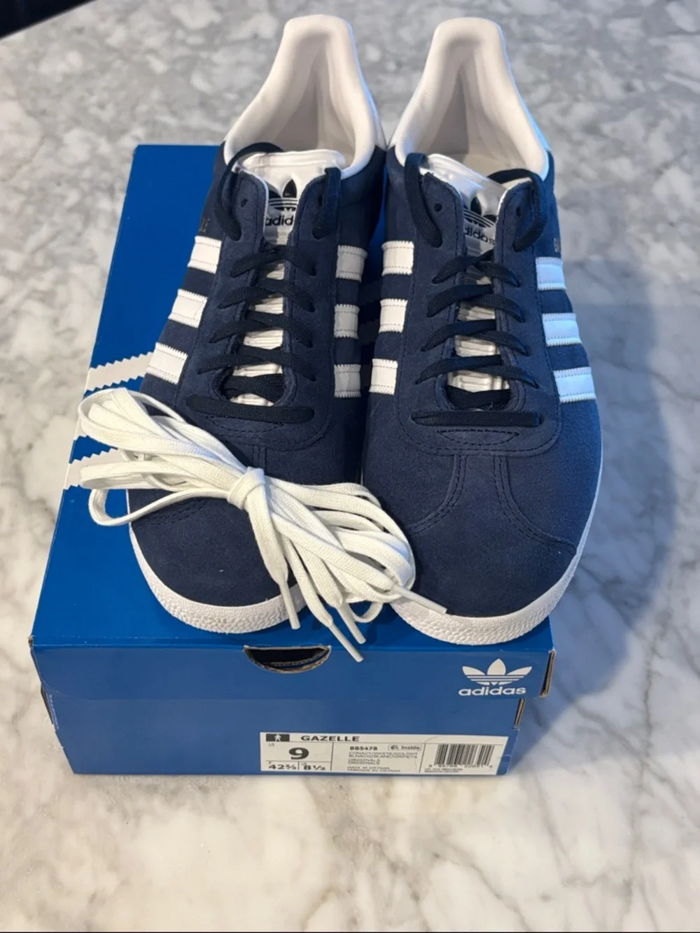 adidas Navy and White Suede Gazelle Sneakers, M9